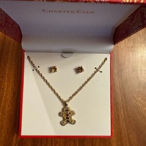 Charter Club Brown Gingerbread Man Earrings and Necklace Set